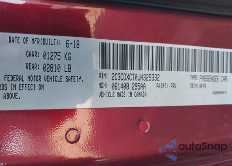 2018 Dodge Charger R/T из США, поврежденный, VIN 2C3CDXCT0JH329332